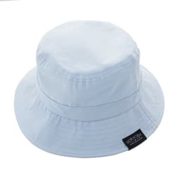 A light blue unisex foldable cotton bucket hat with a logo. Part of the headwear category for brim and bucket hats.
