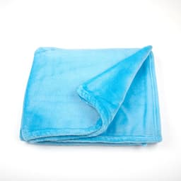 A soft, folded flannel fleece throw blanket in a light blue colour, featuring a smooth texture and a folded edge.