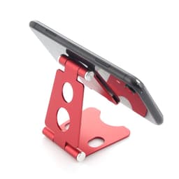 A red aluminium alloy phone holder featuring a sleek design and adjustable angles for various devices.