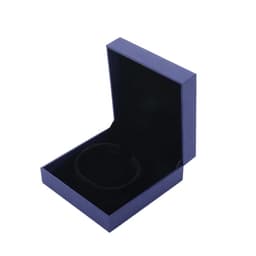 A navy blue custom bangle gift box with a sleek interior, featuring a smooth black lining and a lid.