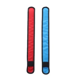 A red and a blue custom LED luminous slap armband with black edges, featuring a logo.