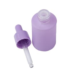 A drink bottle featuring a 1 oz. purple glass dropper with a clear pipette and a matching lid.