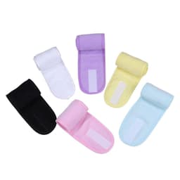 Five headbands in various colours: black, purple, pink, yellow, and blue, featuring a magic tape closure.