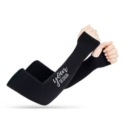 Black custom ice silk sleeves with openings for hands, featuring a design area.