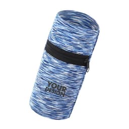 A blue and white patterned sports zipper wrist pouch with a zip closure and a logo.