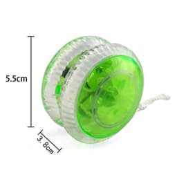 A green custom light up yo-yo with a transparent casing, featuring a string for spinning and tricks.