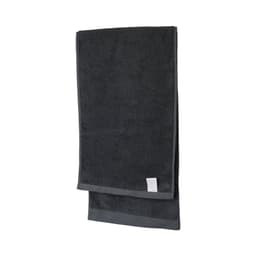 A black 100% cotton sports towel with a grey trim, featuring a small logo. Suitable for gym or outdoor activities.