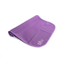 A purple microfiber quick dry towel rolled up, featuring a logo, designed for leisure and outdoor activities.
