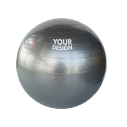 A 75cm black PVC Pilates ball with a textured surface and a logo featuring the words "YOUR DESIGN."