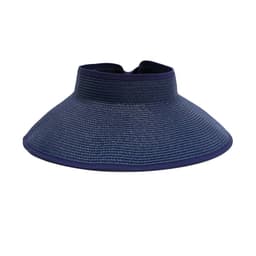 A foldable wide brim hat in navy blue, featuring a stylish bow detail and a classic roll-up design.