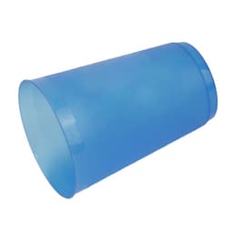 A frosted blue plastic cup with a smooth finish and a cylindrical shape, featuring a logo.