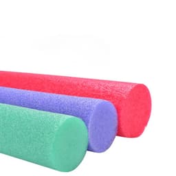 Three foam buoyancy sticks in green, purple, and red, featuring a smooth texture and rounded ends.