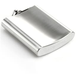 A stainless steel 6 oz. hip flask with a smooth, polished finish and a screw-top lid.