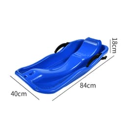 A blue plastic snow slider featuring handles, measuring 84cm in length and 40cm in width.
