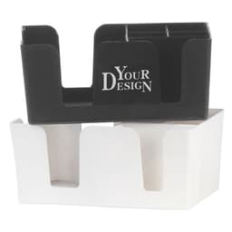 A multifunction tissue straw case in black and white, featuring multiple compartments and a logo.