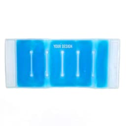A drink bottle cooler in blue, featuring a flexible design with multiple grooves and a blank space for customisation.