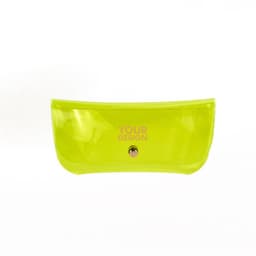 A bright yellow PVC clear jelly sunglasses pouch with a snap closure and a branding area.