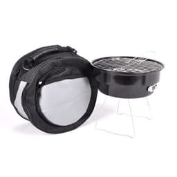 A portable grill in black with a cooler bag in grey and black. The grill includes a removable cooking grate.