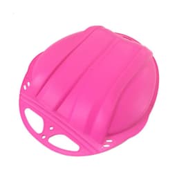 A pink outdoor plastic snow sled with ridged surface and a contoured design for comfortable seating.
