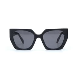 Biodegradable wheat straw sunglasses in a stylish black design with dark lenses, featuring a logo on the side.