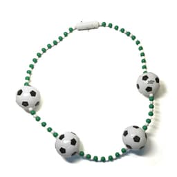 A LED soccer ball bead necklace featuring green beads and small white soccer ball charms.