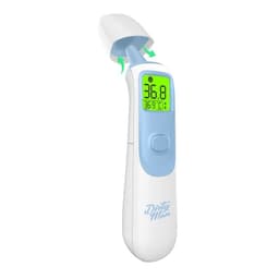 A white and blue 3 in 1 infrared thermometer with a digital display and a protective cap.