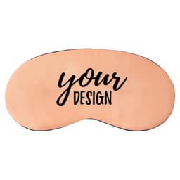 A peach sleep mask with an adjustable strap, featuring a logo and the text "your design" in black.
