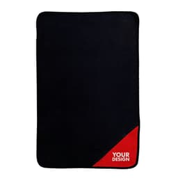 A black microfiber sports towel with a red corner and a logo, featuring a zipper pocket.