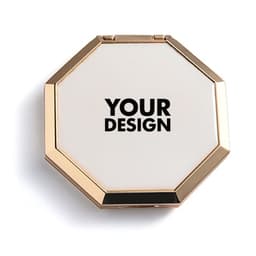 A gold and white octagonal travel makeup mirror with a customizable surface for your design.