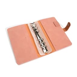 A PU leather ring binder portfolio in peach, featuring a silver ring mechanism and various pockets for documents.