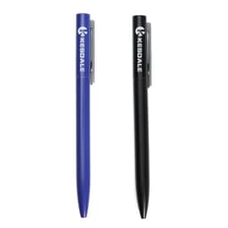 A custom writing pen set featuring a blue pen and a black pen, both with a branding logo.
