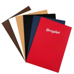 A set of A4 cardboard file folders in red, black, brown, blue, and light brown, featuring a logo on one folder.