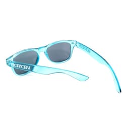 A pair of light blue PC Fashion Sunglasses with dark lenses and a branding logo on the side.
