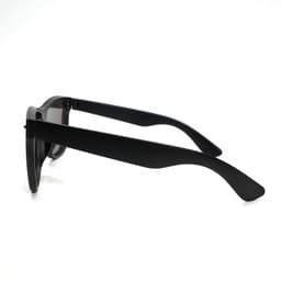 Wide frame polarized sunglasses in black, featuring a sleek design and sturdy arms. Includes a logo on the frame.