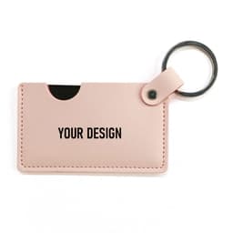 A pink PU leather keyring holder featuring a slot for a credit card and a round keyring attachment.