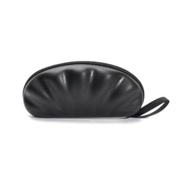 A black shell-shaped EVA glasses case with a textured finish and a side handle. It has a simple design and logo.