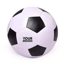 A toddler soft football featuring a classic black and white hexagon pattern and a logo area.