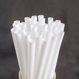 A collection of white biodegradable straws arranged in a holder, designed for eco-friendly use.