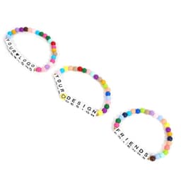 A set of three clay bead bracelets in various colours, featuring a mix of pastel and vibrant beads.