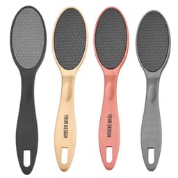 A set of four portable foot file callus removers in black, gold, rose gold, and grey, each featuring a textured surface.