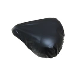 A black waterproof bike saddle cover with a smooth, shiny surface. Features a simple design and a logo.