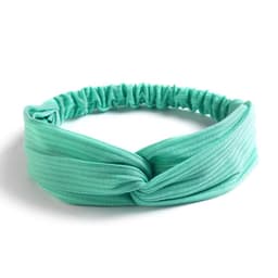 A knotted headband in a light mint green colour, featuring a stretchy band for a comfortable fit.