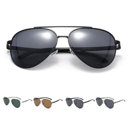 Polarized aviator sunglasses in various colours, including black, green, and brown, with a reflective lens finish.