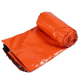 An orange Waterproof Thermal Survival Bivy Bag rolled up, showcasing its shiny exterior and compact design.