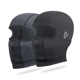 A custom balaclava ski mask in black and grey, featuring a logo, designed for warmth and coverage.