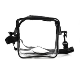 A clear PVC crossbody bag with a black strap and zip closure, featuring a sturdy design and transparent body.