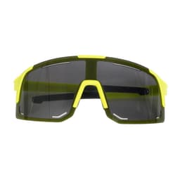 Large frame sports polarized glasses in green and yellow with a sleek design and tinted lenses.