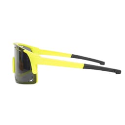 Large frame sports polarized glasses in vibrant yellow with dark lenses and a sleek design. Features a logo on the frame.