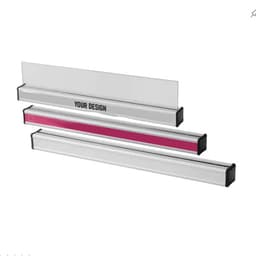Custom checkout lane dividers in silver and pink, featuring a transparent top section for personalisation.