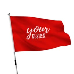 A red large hand waving flag on a white pole, featuring a blank space for custom designs.